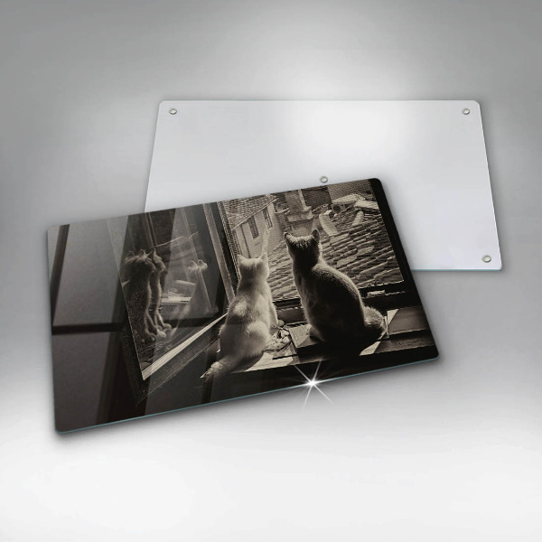 Tabla de cortar de vidrio Ventana y ciudad de gatos