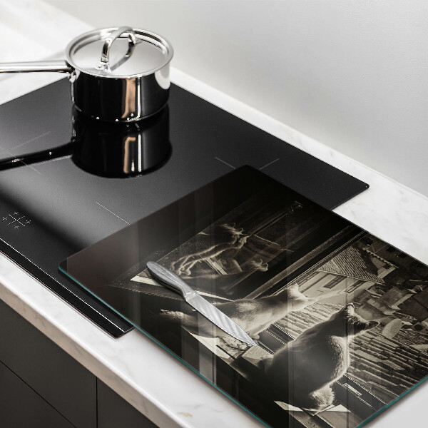 Tabla de cortar de vidrio Ventana y ciudad de gatos