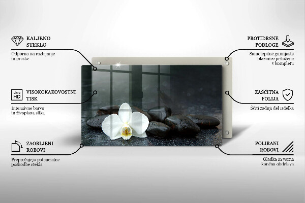 Tabla de cortar de vidrio Piedras zen de flor blanca