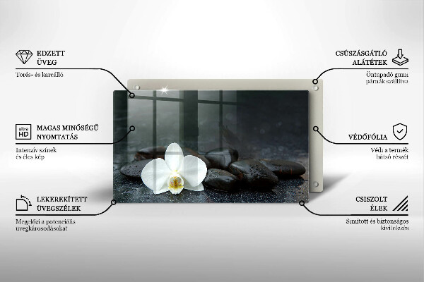 Tabla de cortar de vidrio Piedras zen de flor blanca