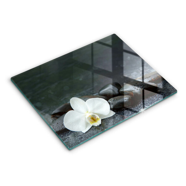 Tabla de cortar de vidrio Piedras zen de flor blanca