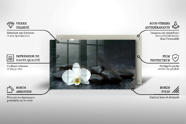 Tabla de cortar de vidrio Piedras zen de flor blanca