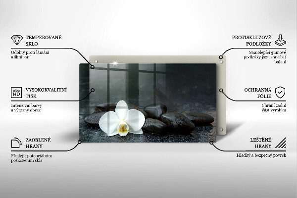 Tabla de cortar de vidrio Piedras zen de flor blanca