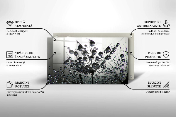 Tabla de cortar de vidrio Dientes de león y rocío