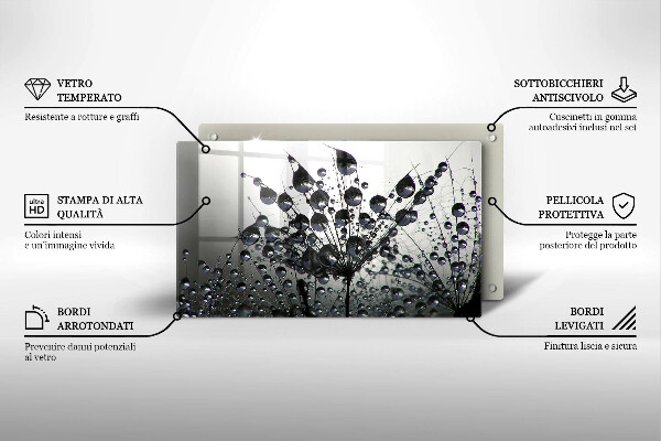 Tabla de cortar de vidrio Dientes de león y rocío
