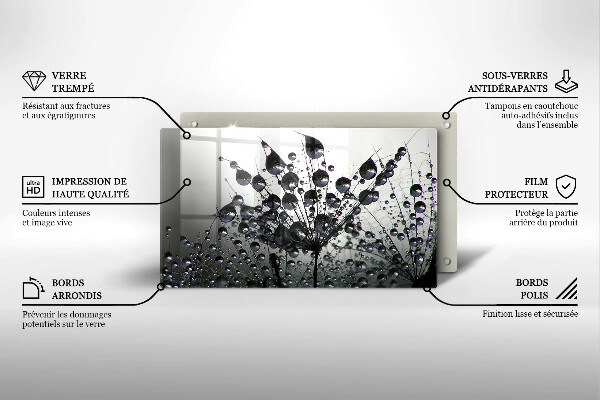 Tabla de cortar de vidrio Dientes de león y rocío