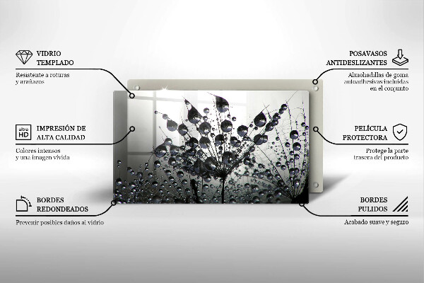 Tabla de cortar de vidrio Dientes de león y rocío