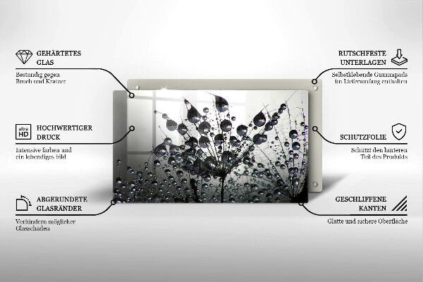 Tabla de cortar de vidrio Dientes de león y rocío