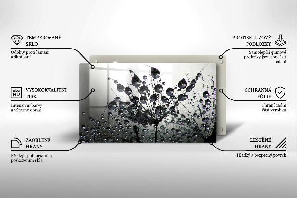 Tabla de cortar de vidrio Dientes de león y rocío