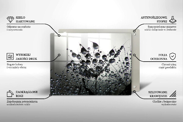 Tabla de cortar de vidrio Dientes de león y rocío