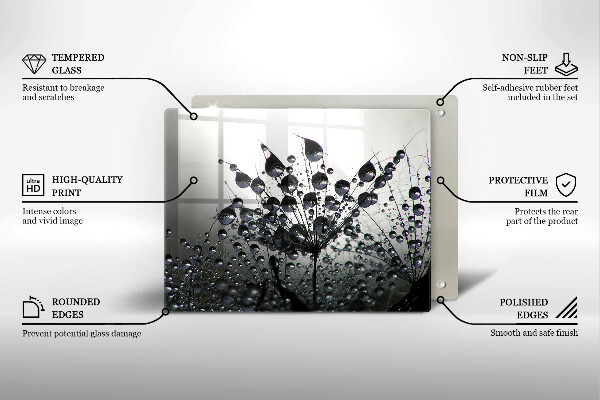 Tabla de cortar de vidrio Dientes de león y rocío