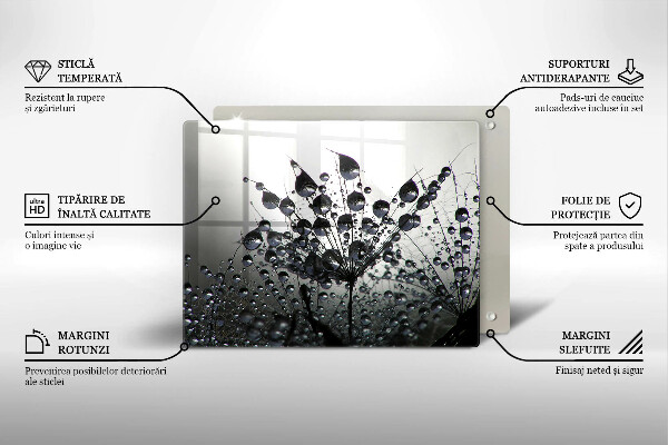 Tabla de cortar de vidrio Dientes de león y rocío