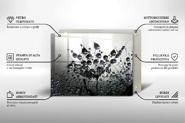 Tabla de cortar de vidrio Dientes de león y rocío