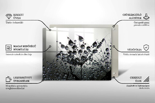 Tabla de cortar de vidrio Dientes de león y rocío