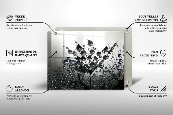 Tabla de cortar de vidrio Dientes de león y rocío