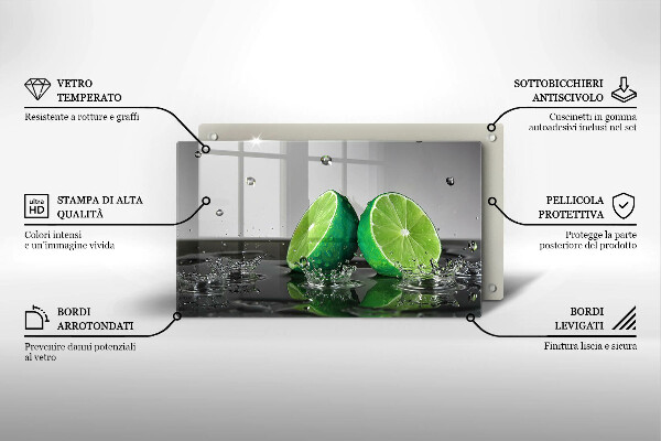 Tabla de cortar de vidrio Limas jugosas y agua
