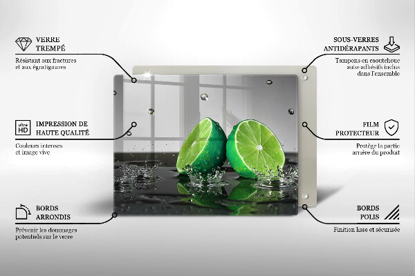 Tabla de cortar de vidrio Limas jugosas y agua