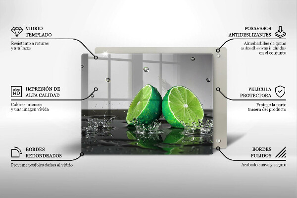 Tabla de cortar de vidrio Limas jugosas y agua