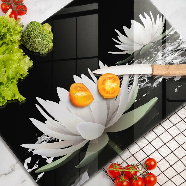 Tabla de cortar de vidrio Lirios blancos en el agua