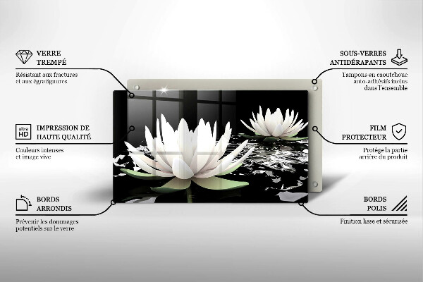 Tabla de cortar de vidrio Lirios blancos en el agua