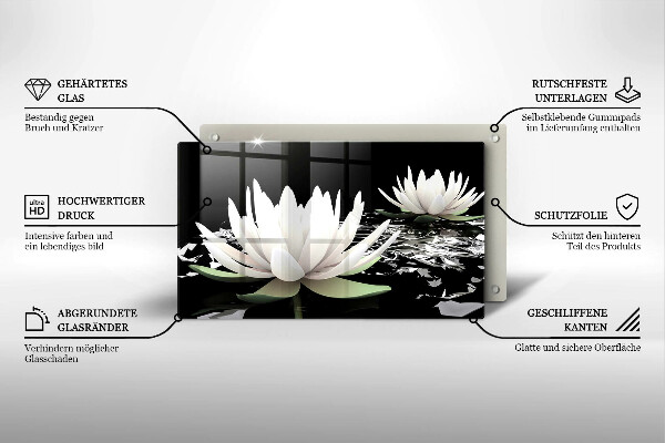 Tabla de cortar de vidrio Lirios blancos en el agua