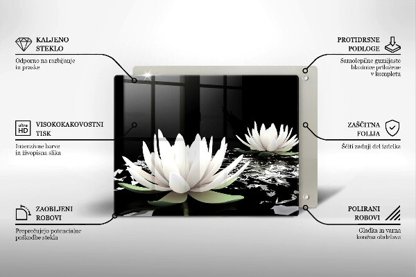 Tabla de cortar de vidrio Lirios blancos en el agua