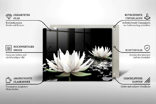 Tabla de cortar de vidrio Lirios blancos en el agua