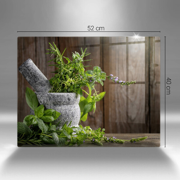 Tabla de cortar de vidrio Plantas hierbas y madera