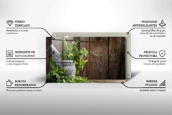 Tabla de cortar de vidrio Plantas hierbas y madera