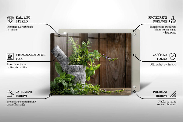 Tabla de cortar de vidrio Plantas hierbas y madera