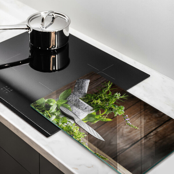 Tabla de cortar de vidrio Plantas hierbas y madera