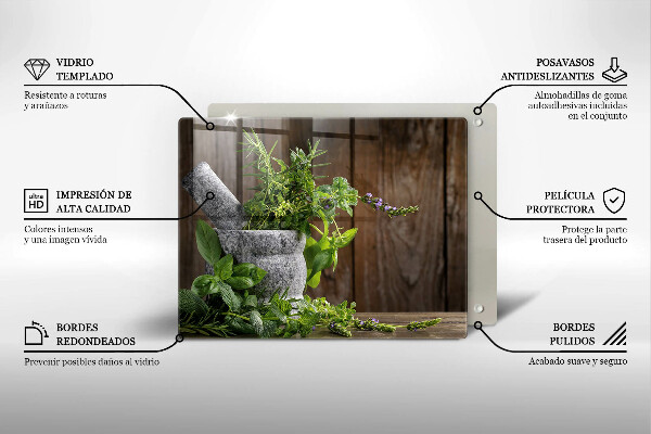 Tabla de cortar de vidrio Plantas hierbas y madera