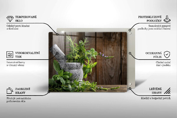 Tabla de cortar de vidrio Plantas hierbas y madera