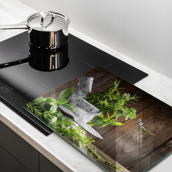 Tabla de cortar de vidrio Plantas hierbas y madera