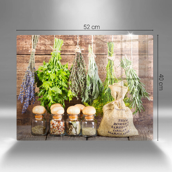 Tabla de cortar de vidrio Hierbas especias y madera