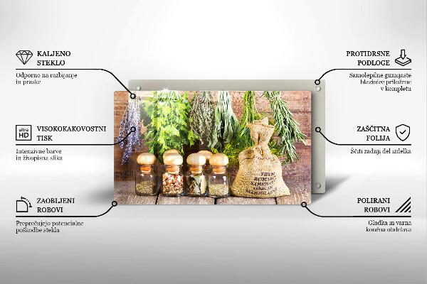 Tabla de cortar de vidrio Hierbas especias y madera