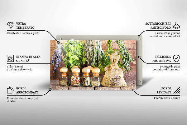 Tabla de cortar de vidrio Hierbas especias y madera