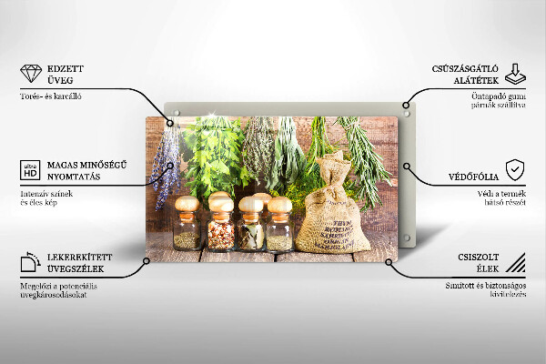 Tabla de cortar de vidrio Hierbas especias y madera