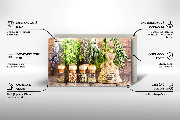 Tabla de cortar de vidrio Hierbas especias y madera