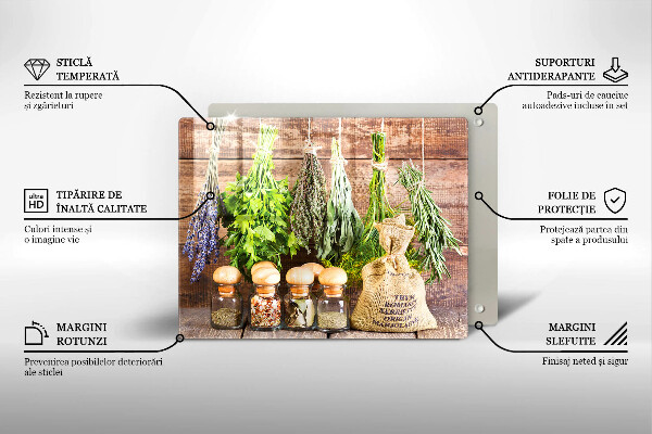 Tabla de cortar de vidrio Hierbas especias y madera