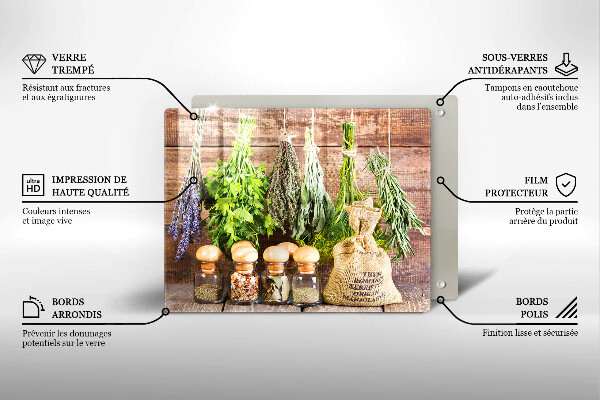 Tabla de cortar de vidrio Hierbas especias y madera