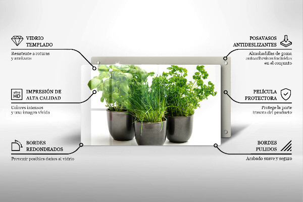 Tabla de cortar de vidrio Macetas con hierbas