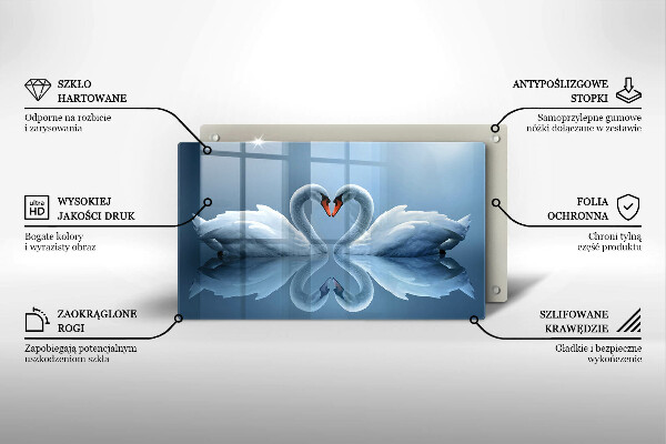 Tabla de cortar de vidrio Dos corazones de cisne