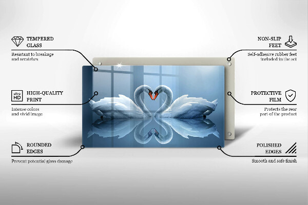 Tabla de cortar de vidrio Dos corazones de cisne