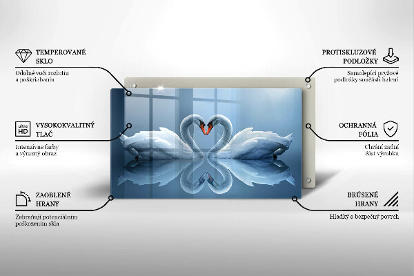 Tabla de cortar de vidrio Dos corazones de cisne