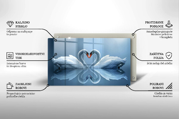 Tabla de cortar de vidrio Dos corazones de cisne