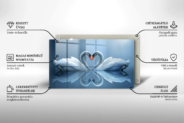 Tabla de cortar de vidrio Dos corazones de cisne