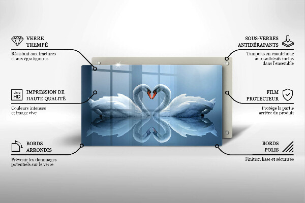 Tabla de cortar de vidrio Dos corazones de cisne