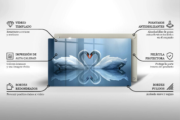 Tabla de cortar de vidrio Dos corazones de cisne