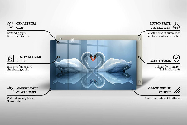 Tabla de cortar de vidrio Dos corazones de cisne
